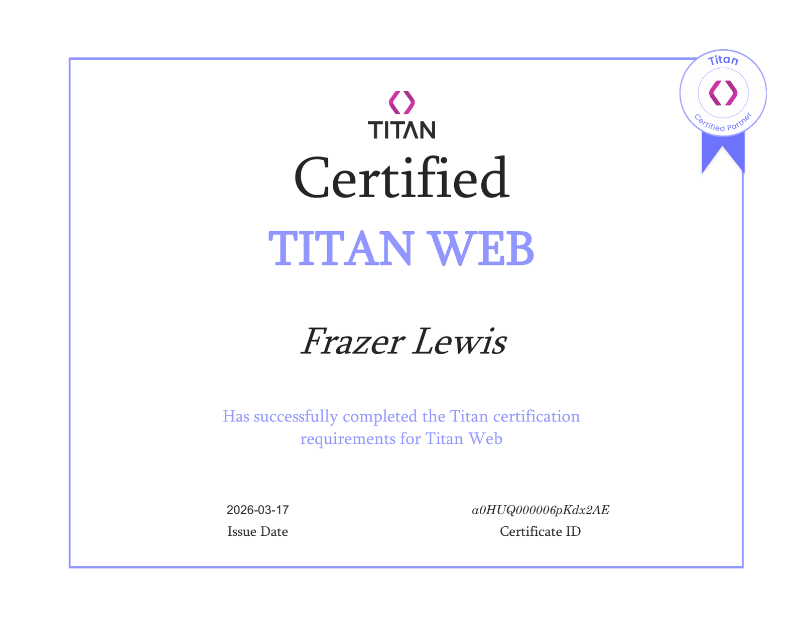 Frazer Lewis - Titan Web Certification